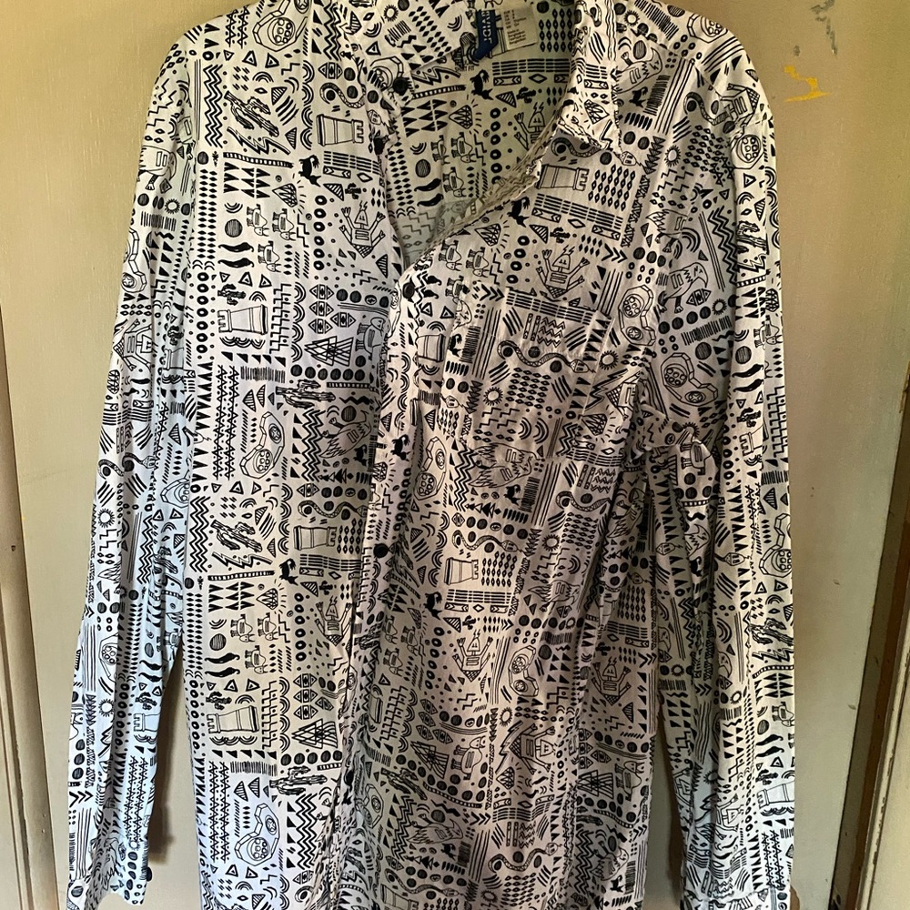 Black and White Patterned Long Sleeve Shirt